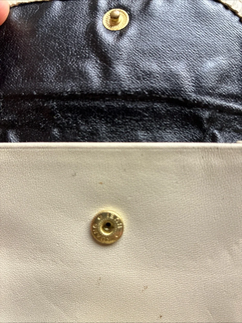 Vintage CHRISTIAN DIOR Off-White Soft Lamb Leather Wallet Bifold Gold Snap
